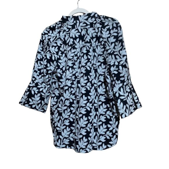Anthropologie Womens Size Small Black White Leaf Leaves Motif Oversized Blouse - Picture 4 of 7